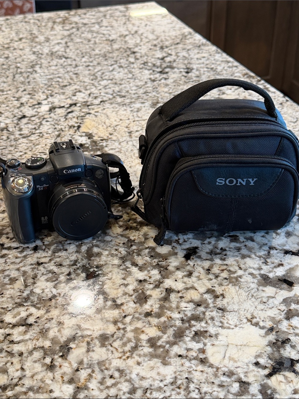 Canon Black Digital Camera with Black Sony Carry Case